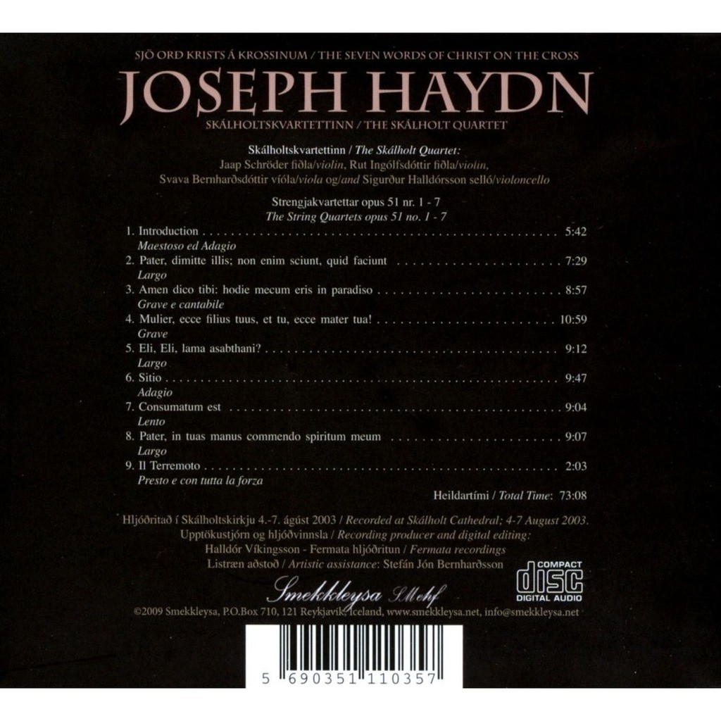 Sjo Ord Krists A Krossinum The Seven Last Words Of Christ On The Cross Skalholt Quartet De Haydn Joseph Cd Chez Melomaan Ref