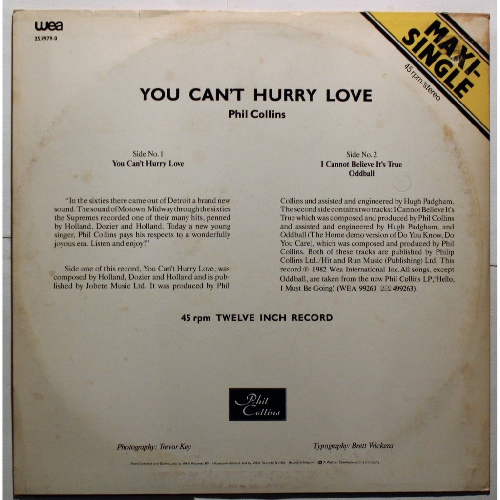 Phil Collins You Can T Hurry Love 12 Inch 45 Rpm For Sale On Mymarketplace By Cdandlp Com