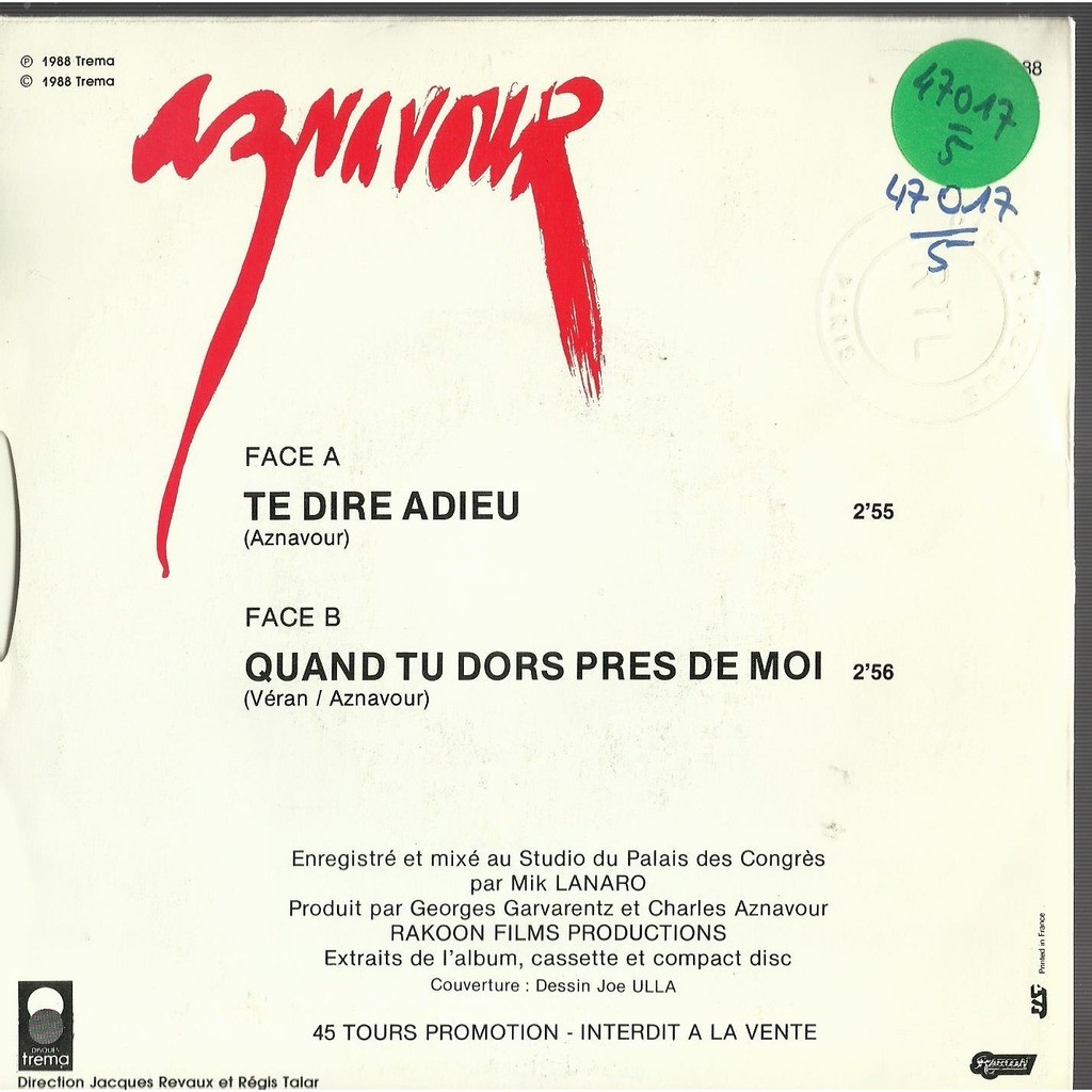  charles aznavour  -  te dire adieu promo 