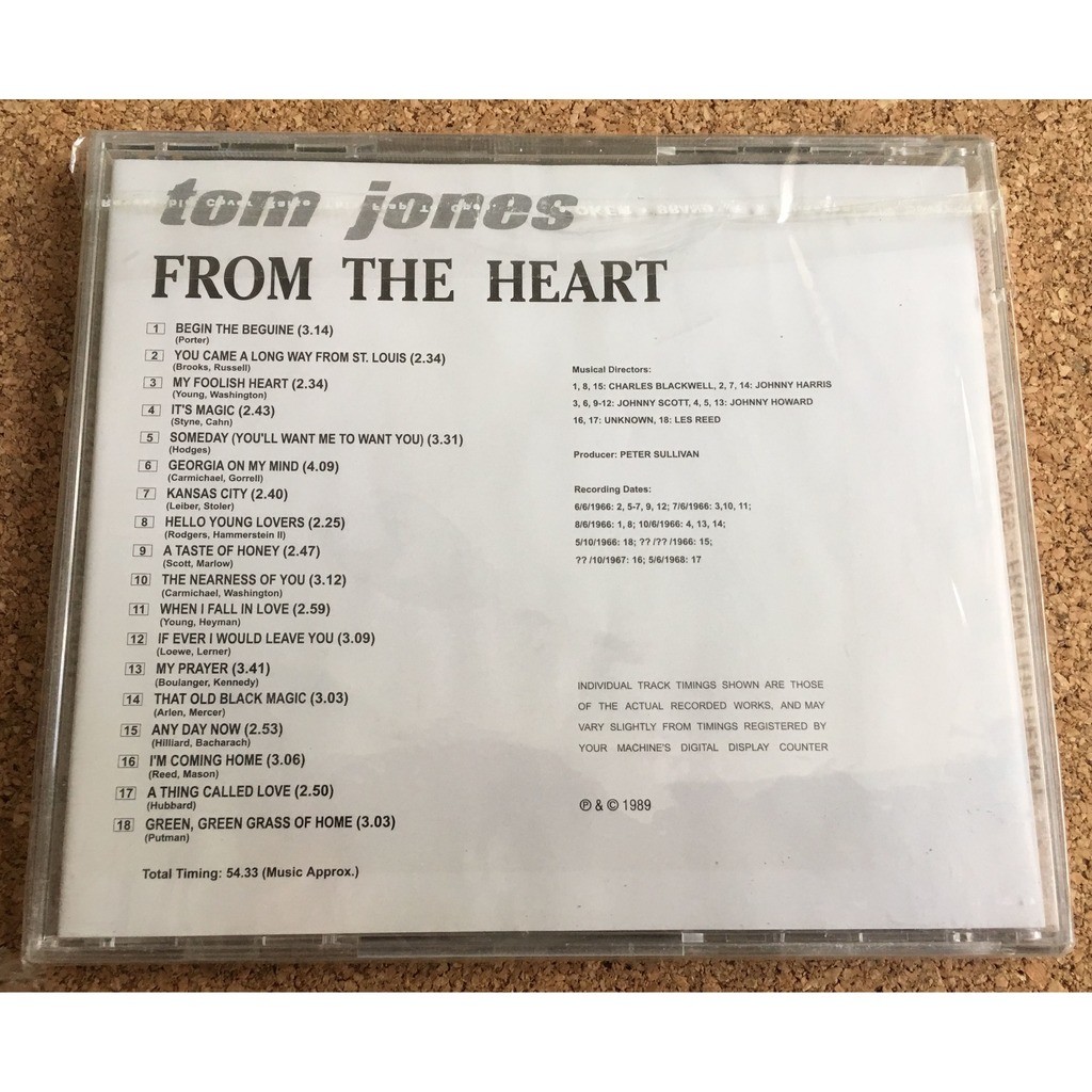 From the heart by Tom Jones, CD with nonmetal Ref119540984