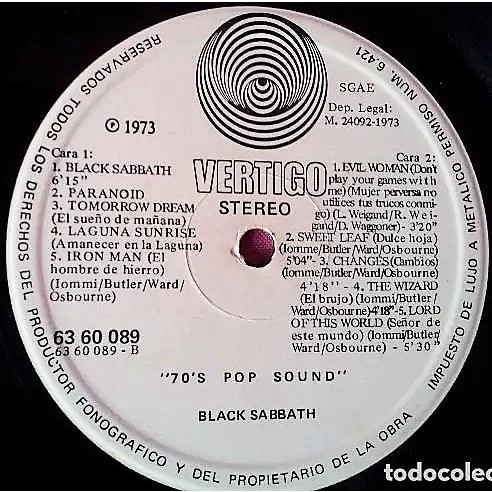 Black Sabbath 70's Pop Sound (Spanish-only 1973 original 10-trk LP on 'Swirl' Vertigo lbl absolutely unique ps)