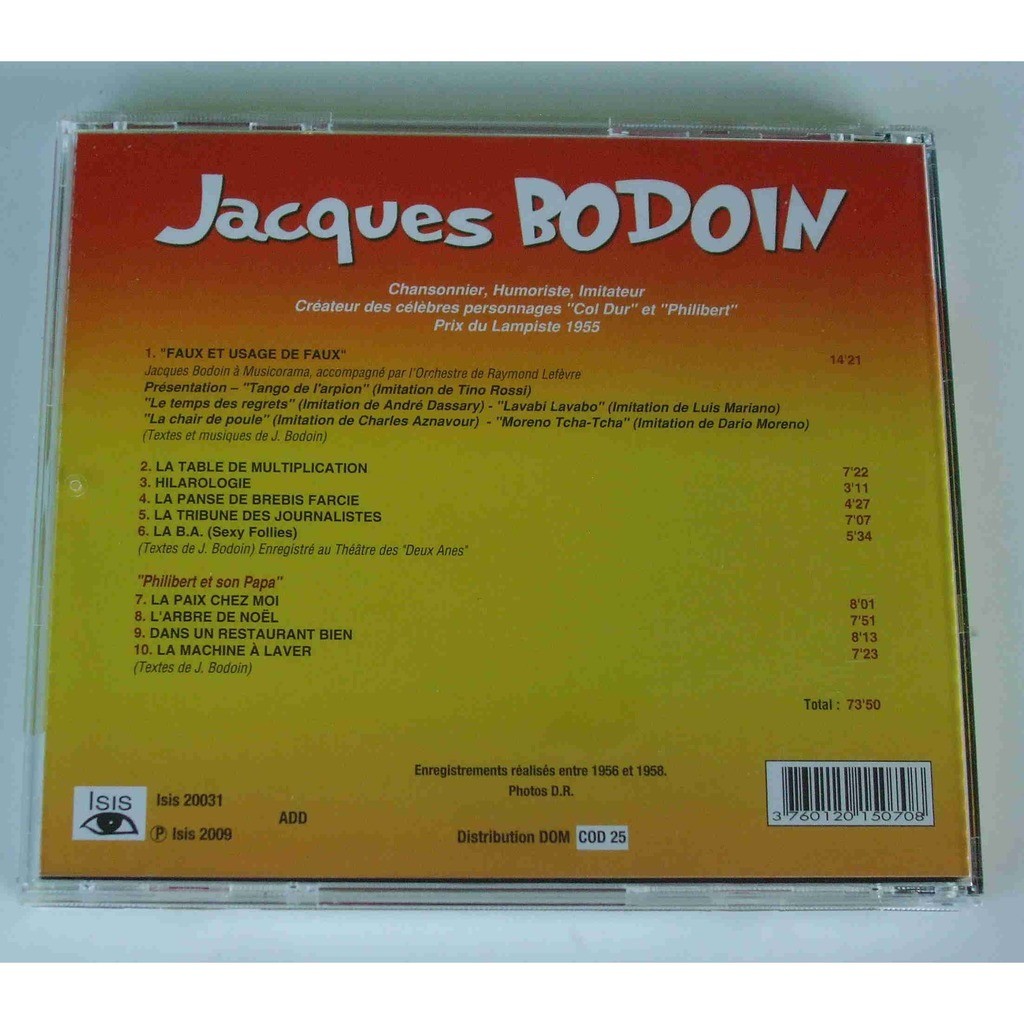 Tous ses pus grands sketches de Jacques Bodoin, CD chez dom88 Ref
