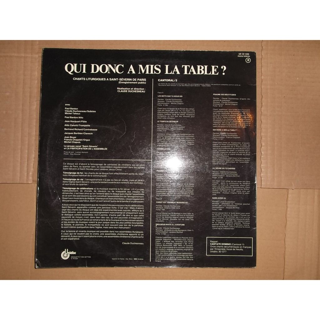 Qui donc à mis la table? Claude Duchesneau Chants Liturgiques Saint
