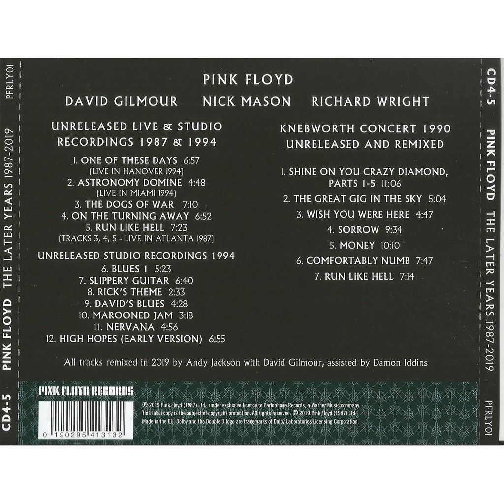 Unreleased live and studio / knebworth concert 1990 de Pink Floyd, CD x