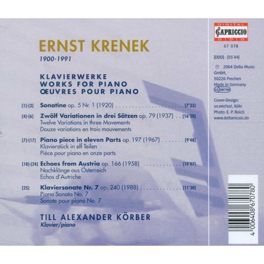 Krenek, Ernst Works For Piano / Till Alexander Körber