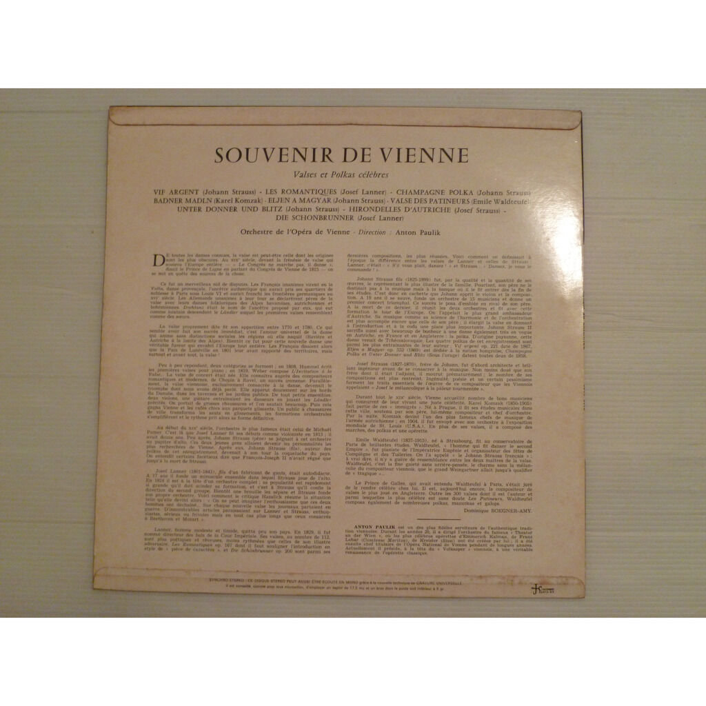 Souvenir de vienne valses et polkas célèbres by Anton Paulik, LP with