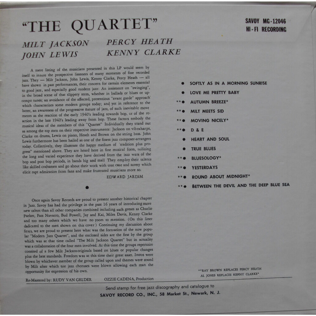 The quartet (japanese papersleeve) - Mjq - Modern Jazz Quartet: Milt Jackson  / Kenny Clarke / John Lewis / Percy Heath - ( CD ) - セラー： flaming -  Id:117143411