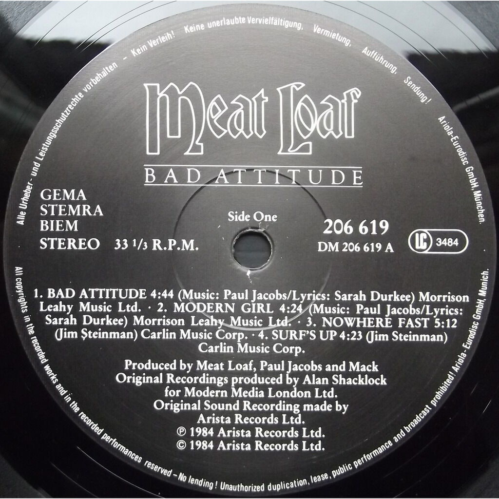 Bad attitude de Meat Loaf, 33T chez vinyl59 Ref119951499