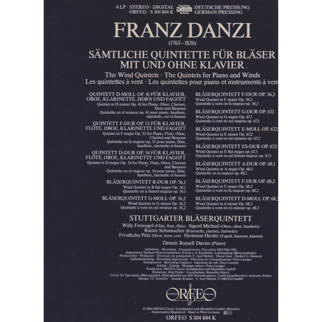 Danzi complete piano and wind quintets by Stuttgart Wind Quintet