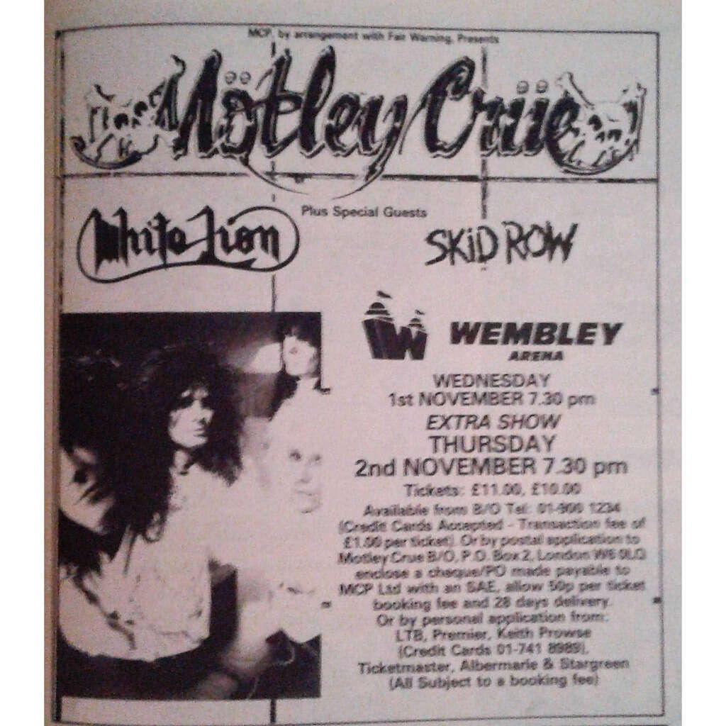Wembley arena 01/02.11.1989 (uk 1989 promo type advert concert flyer