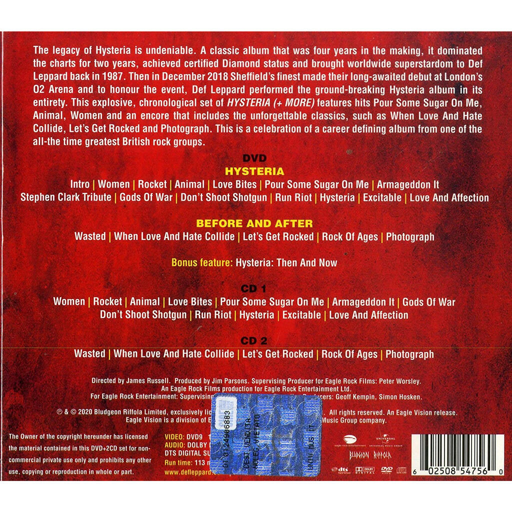  Def Leppard  -  hysteria at the o2 (dvd + 2xcd) 