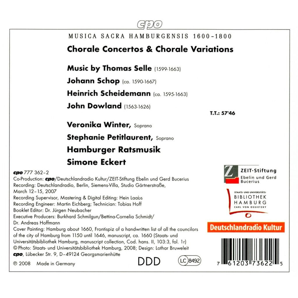 Chorale concertos & chorale variations / hamburger ratsmusik, simone