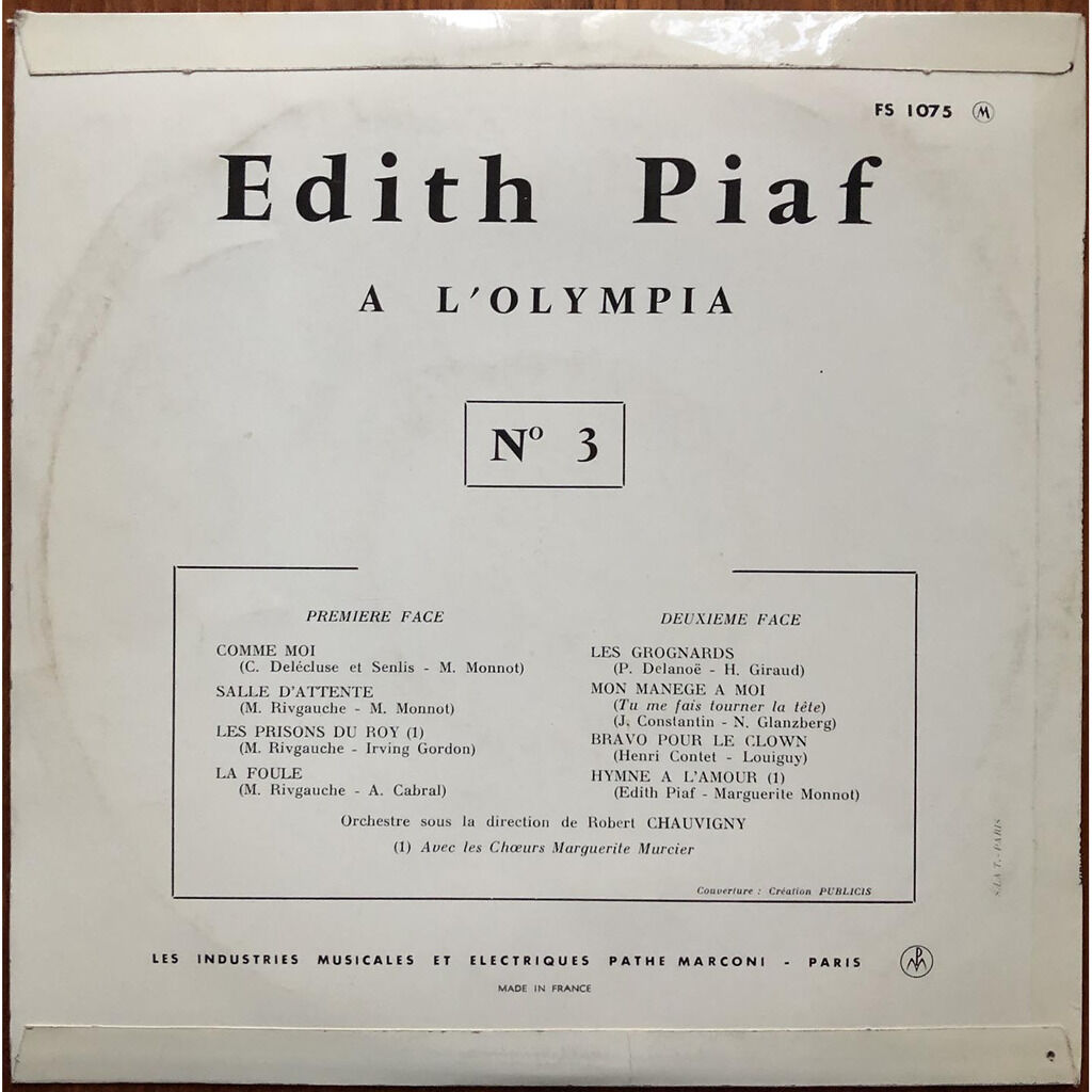  ÉDITH PIAF  -  n° 3 - à l’olympia 