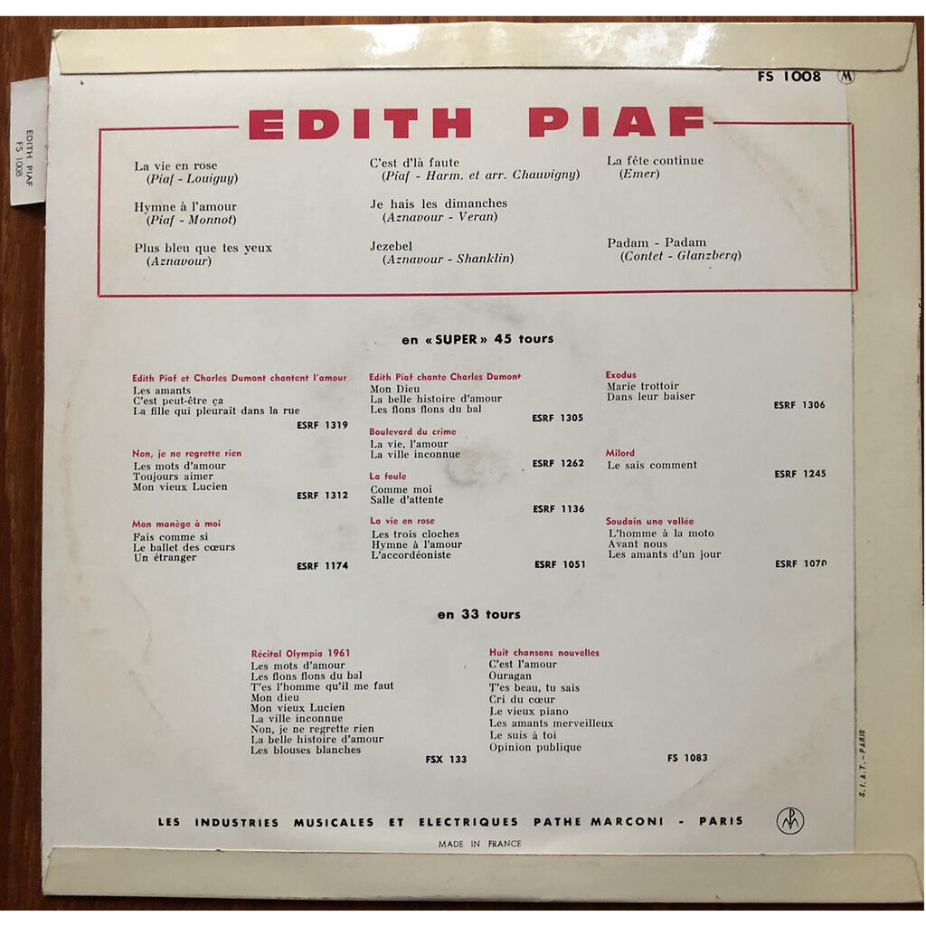  ÉDITH PIAF  -  la vie en rose 