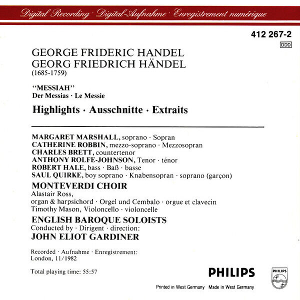 Messiah highlights de Händel John Eliot Gardiner, CD chez yvandimarco