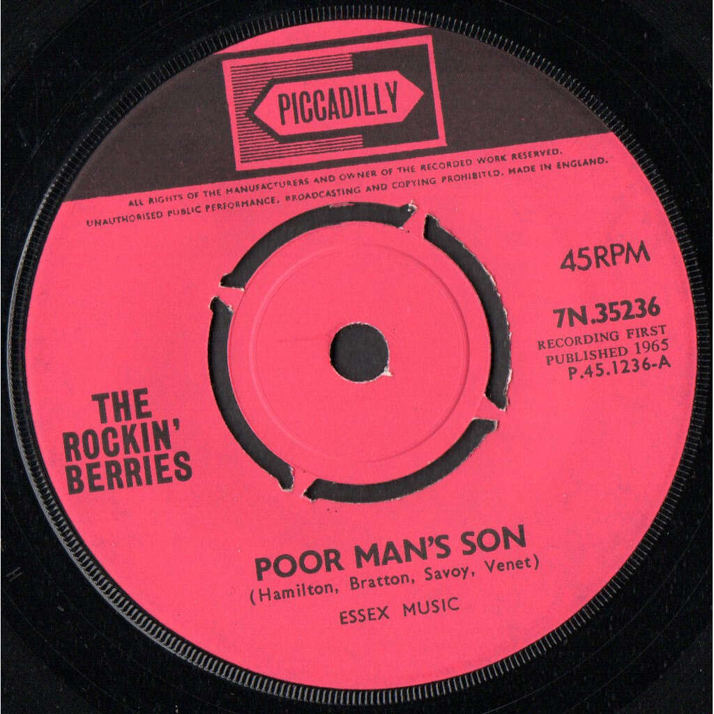 ROCKIN' BERRIES (THE) POOR MAN'S SON - FOLLOW ME .. .. .. ( 4 PRONG CENTRE ) .. .. POCHETTE PAPIER BLANC ( MINT ) ..