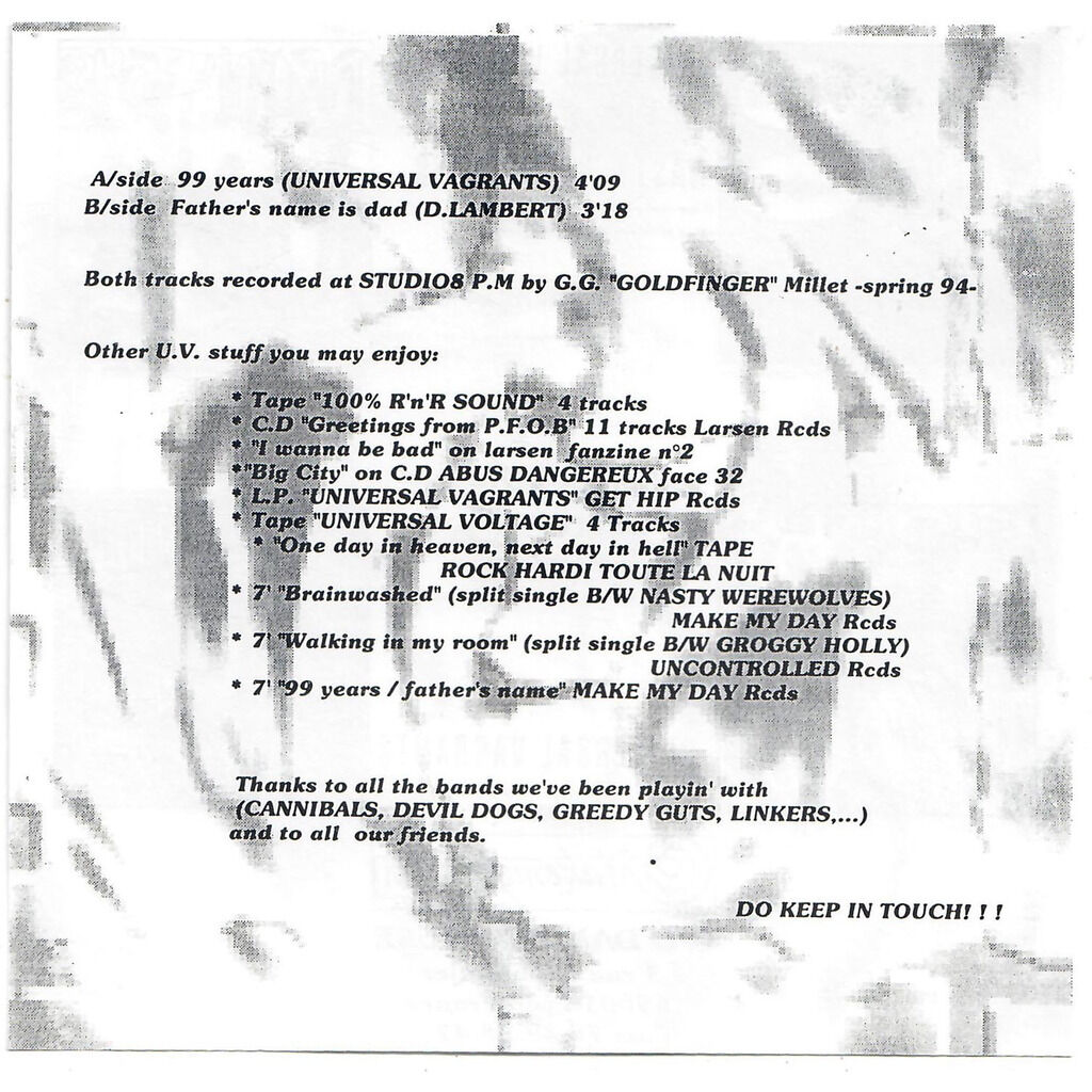  UNIVERSAL VAGRANTS  -  99 years / father's name 