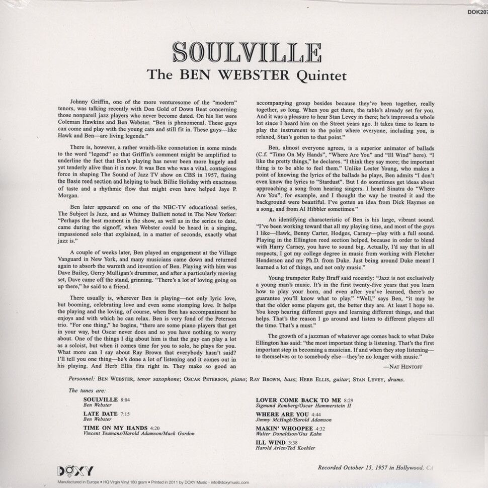  The Ben Webster Quintet  -  soulville 
