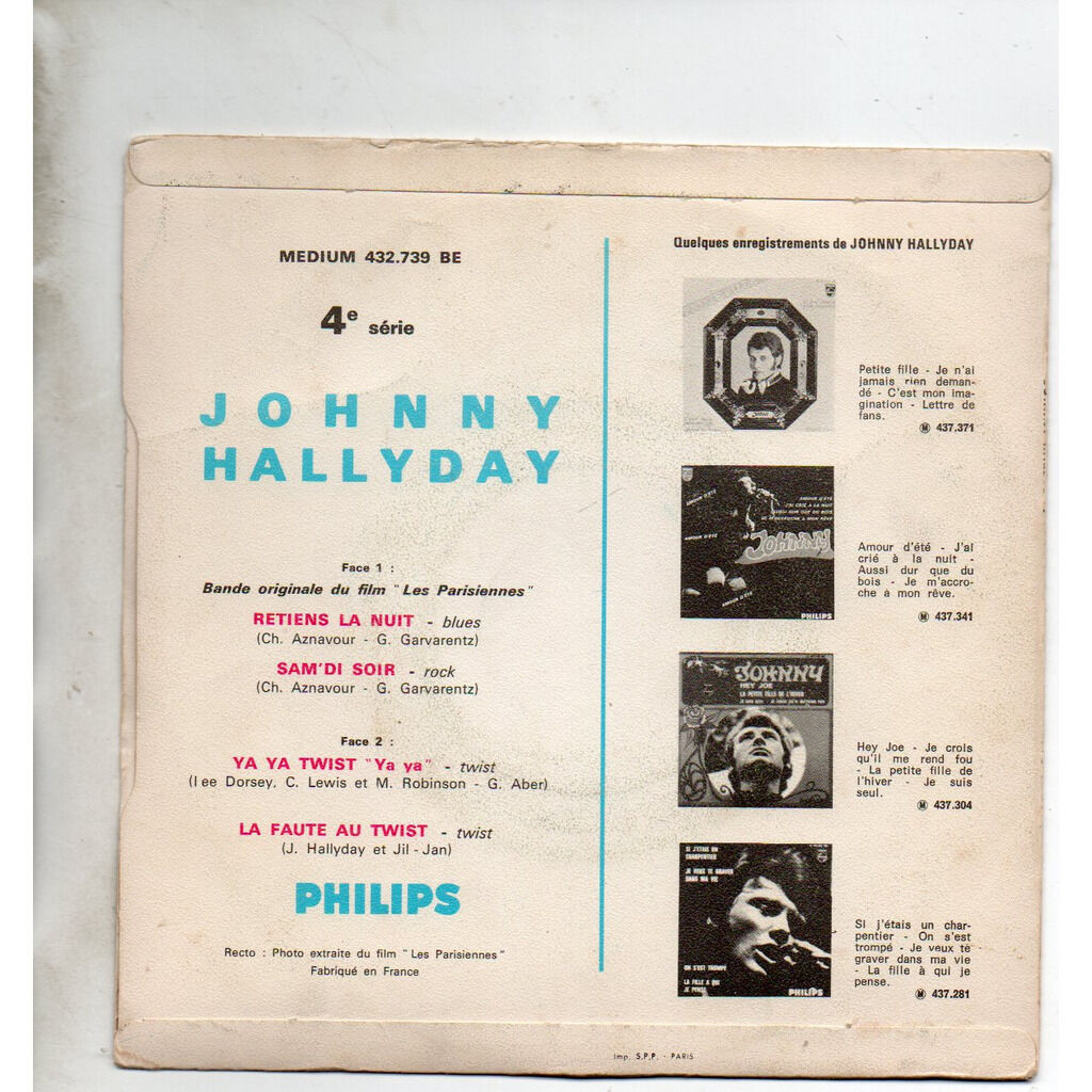 Retiens la nuit (pochette papier) de Johnny Hallyday, EP chez orpheon3 Ref121029178