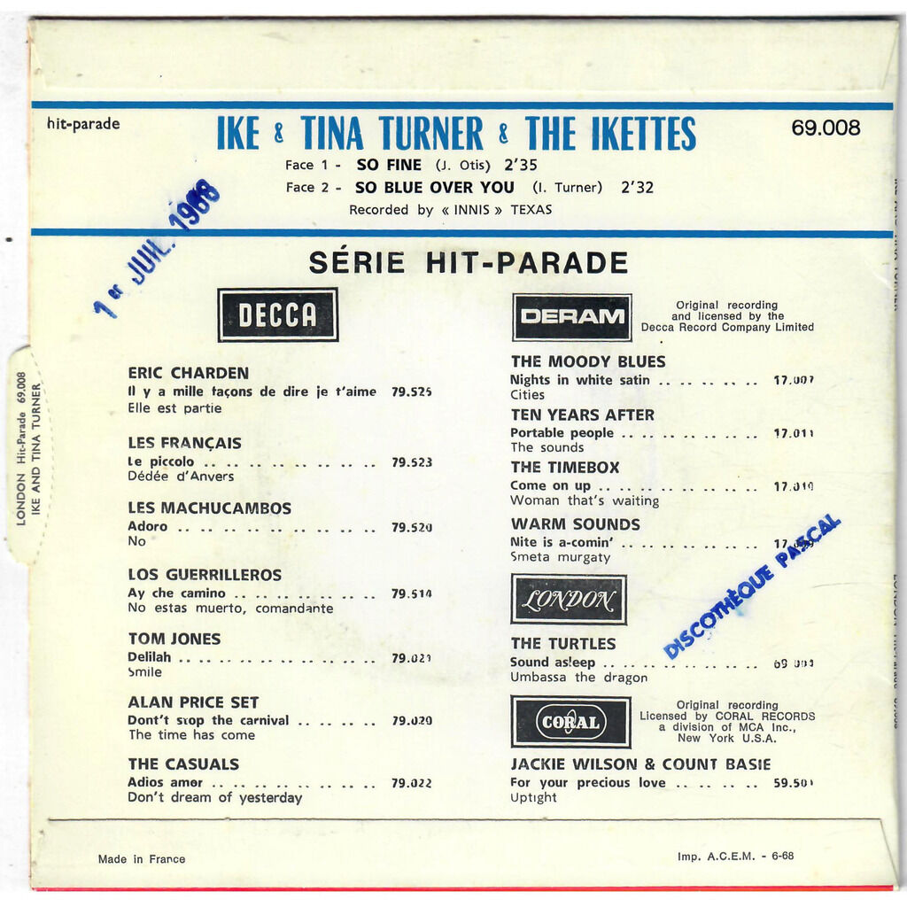  IKE AND TINA TURNER AND THE IKETTES  -  so fine / so blue over you 