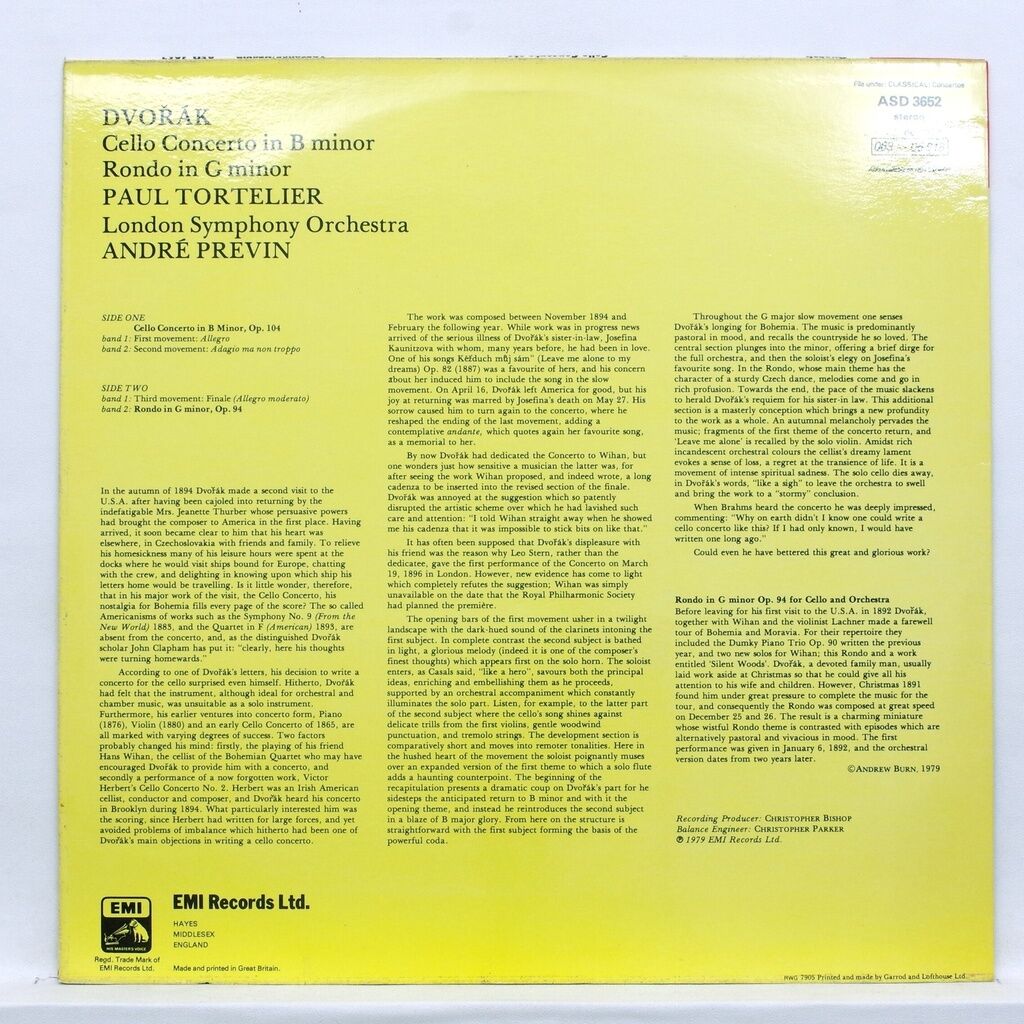 Dvorak cello concerto in b minor / rondo in g minor by Paul Tortelier