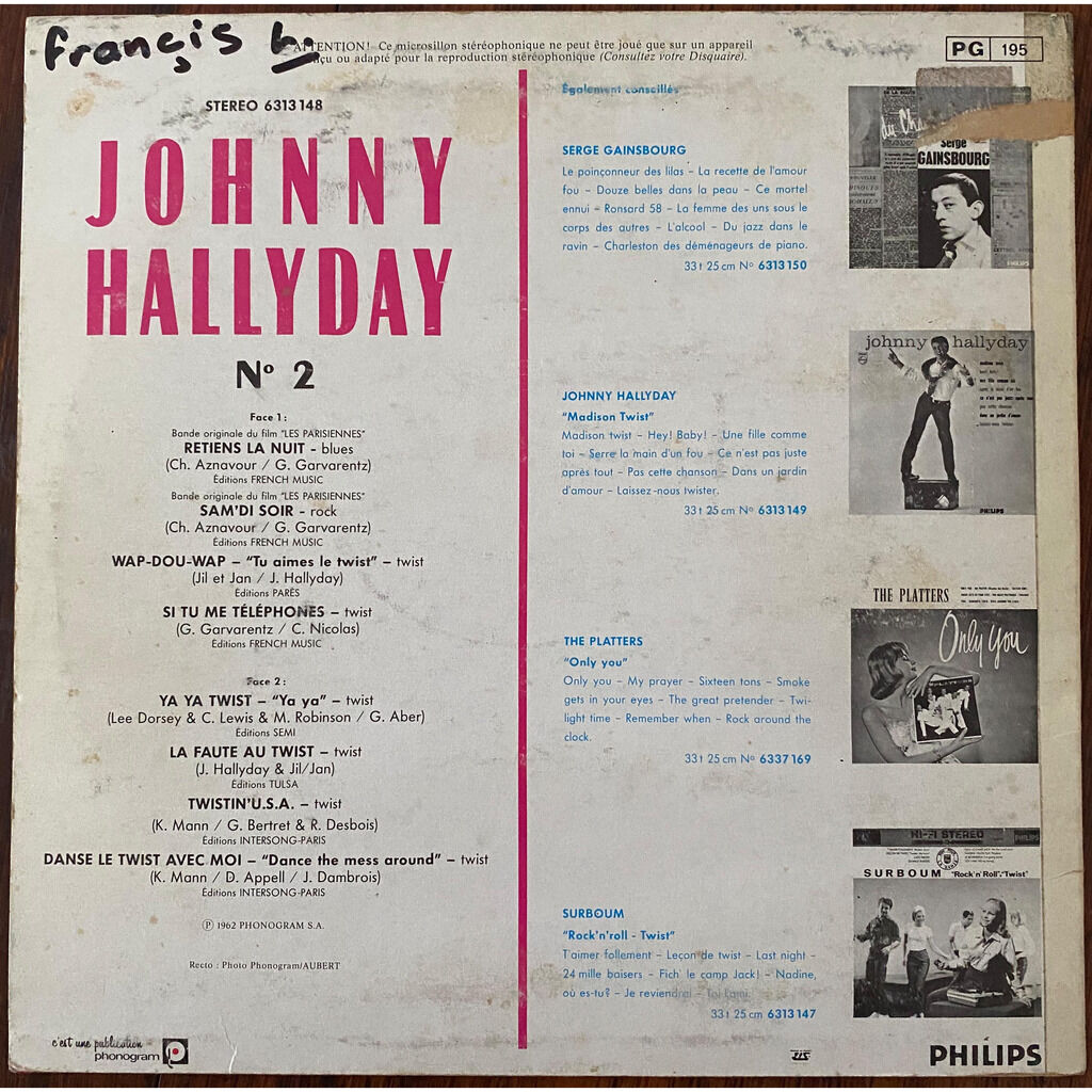 N°2 retiens la nuit de Johnny Hallyday, 25 cm chez sasham67 Ref1581489967