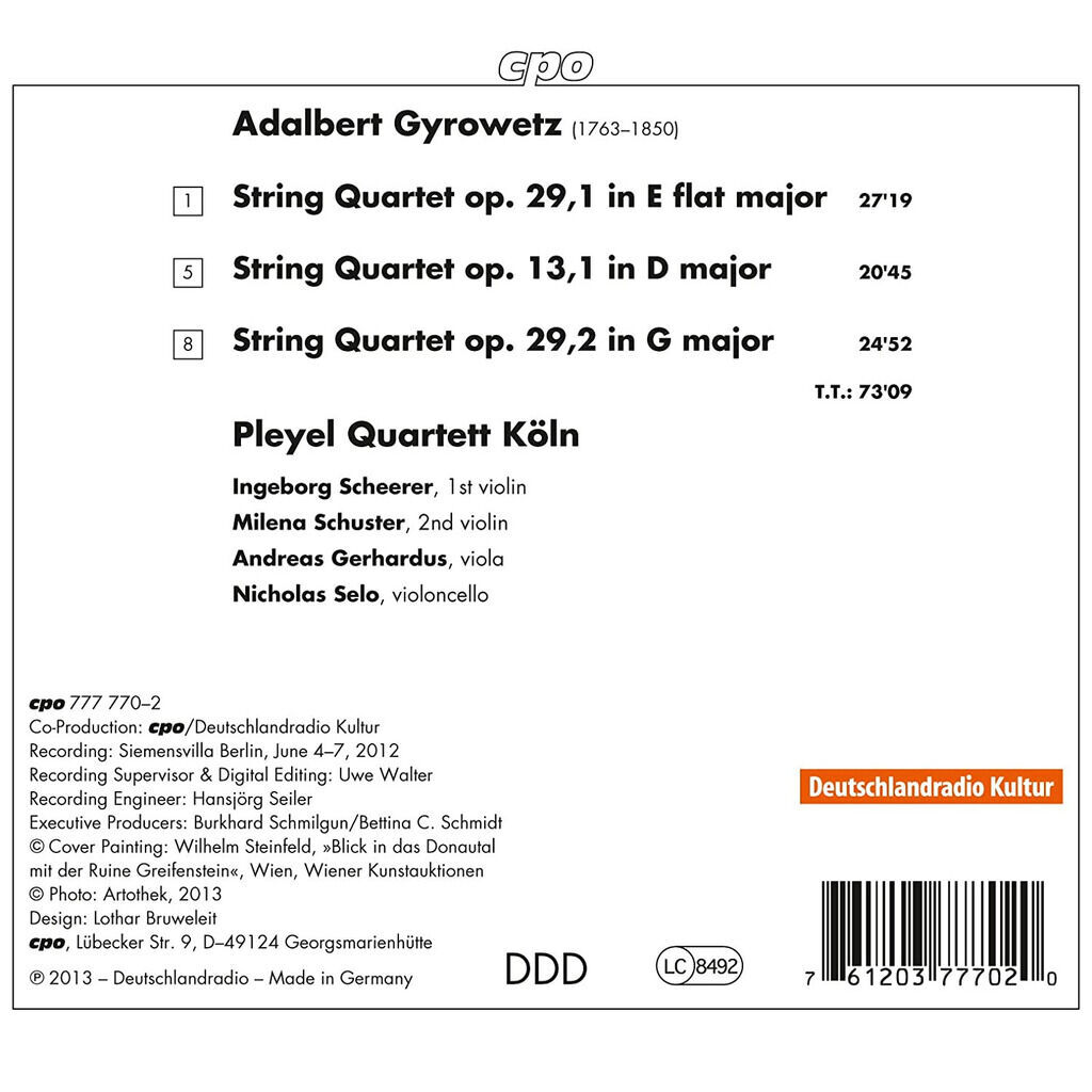 3 string quartets by Adalbert Gyrowetz - Pleyel Quartett Köln, CD with ...