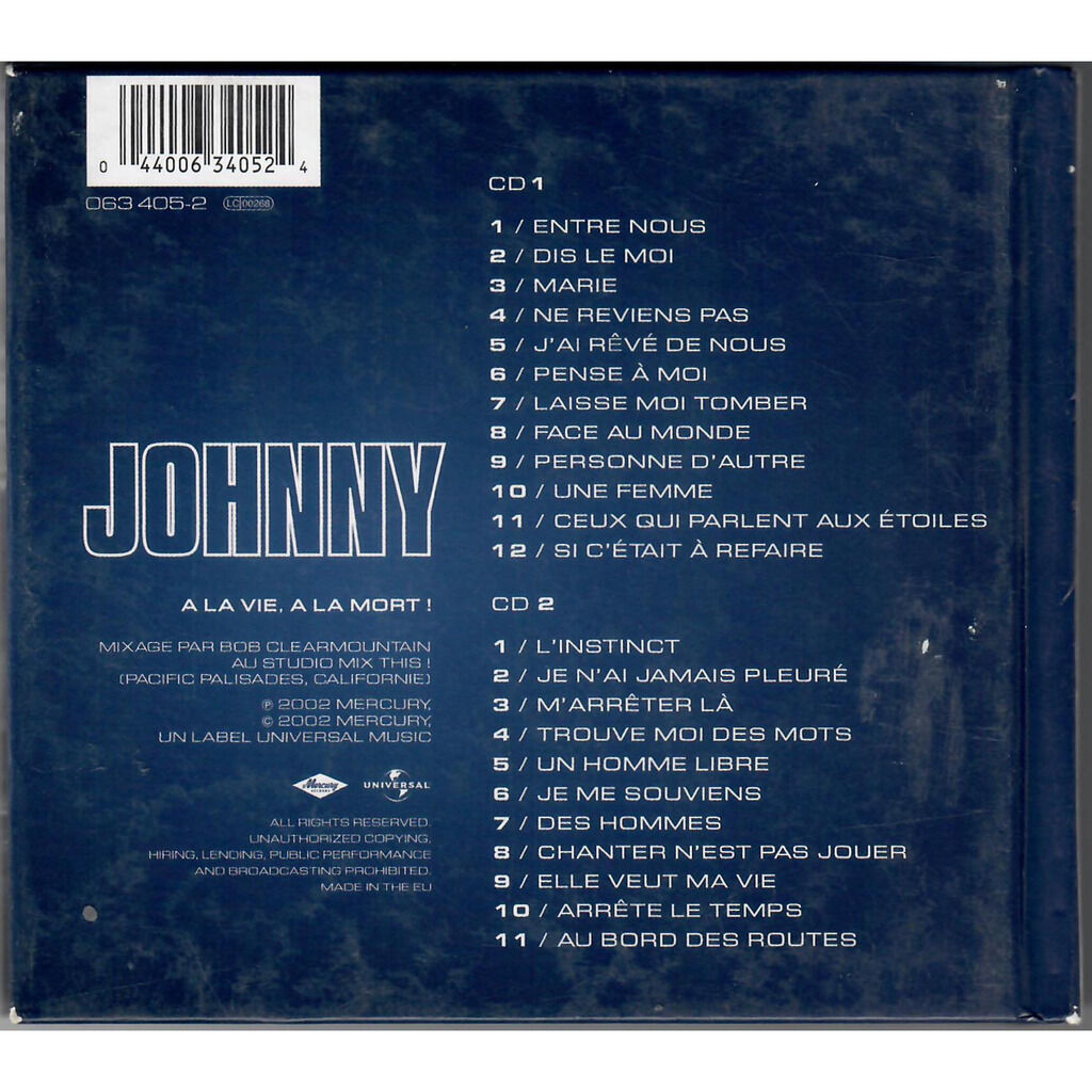  JOHNNY HALLYDAY  -  à la vie, à la mort ! 