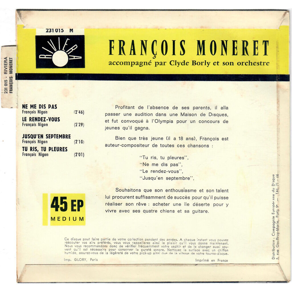  FRANÇOIS MONERET  -  ne me dis pas 