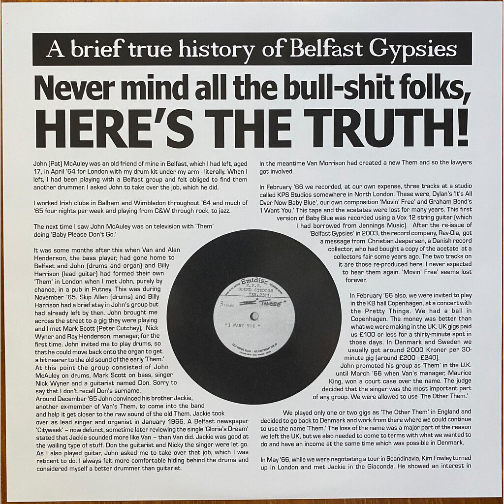  BELFAST GYPSIES  -  i want you / it's all over now baby blue 