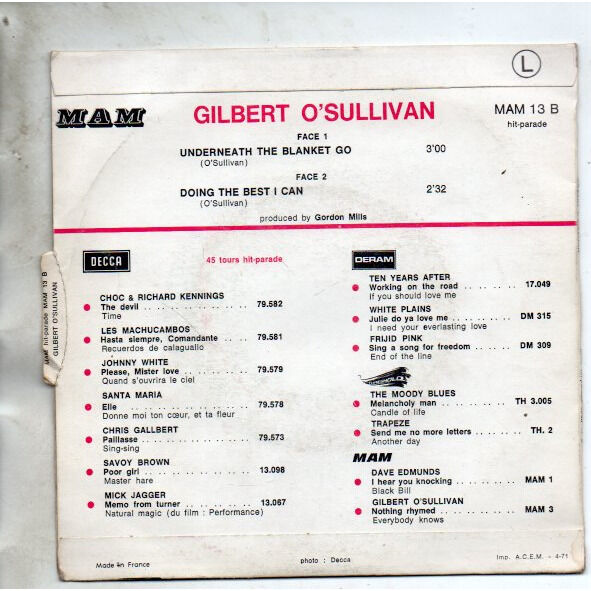 Underneath the blanket go / doing the best i can ( avec languette ) de