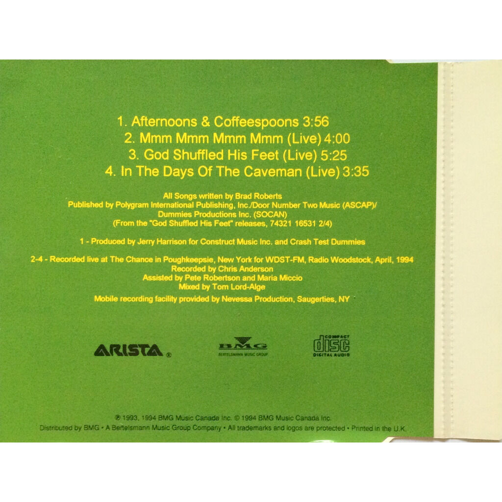 U.k. pressing 4 tracks 1 maxicd by Crash Test Dummies Afternoons & Coffeespoons, MCD with