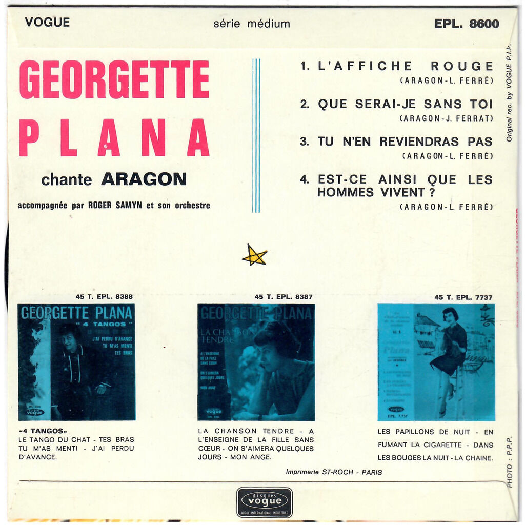  GEORGETTE PLANA  -  georgette plana chante aragon 