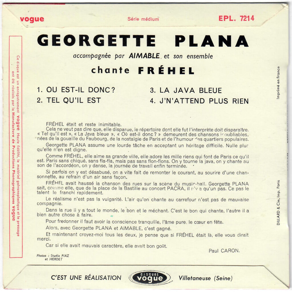  GEORGETTE PLANA  -  georgette plana chante fréhel 