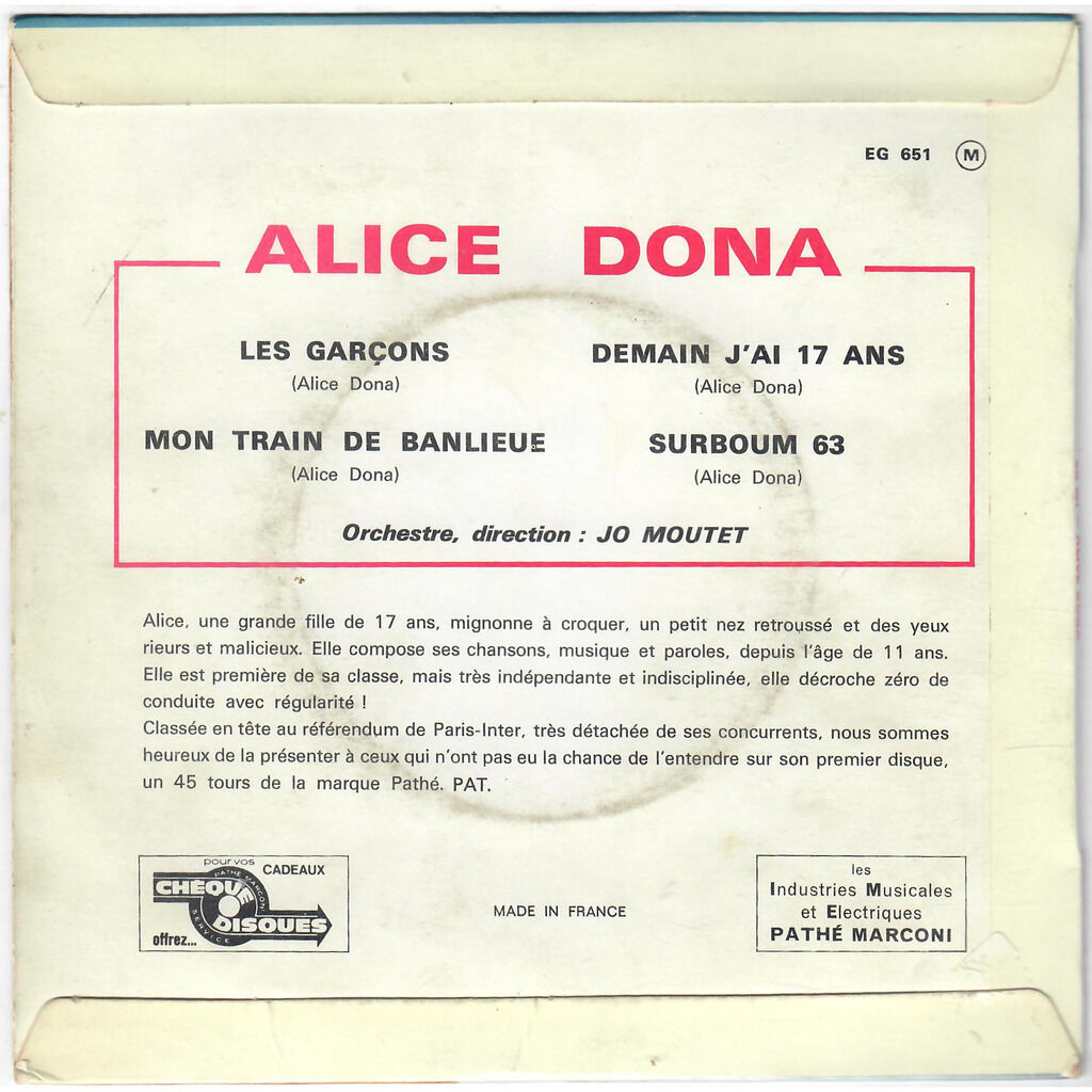  ALICE DONA  -  les garçons / mon train de banlieue 