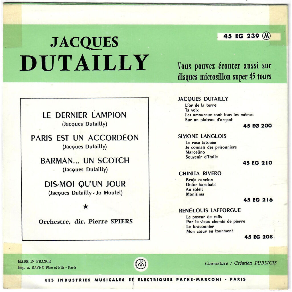  JACQUES DUTAILLY  -  chansons du soir 