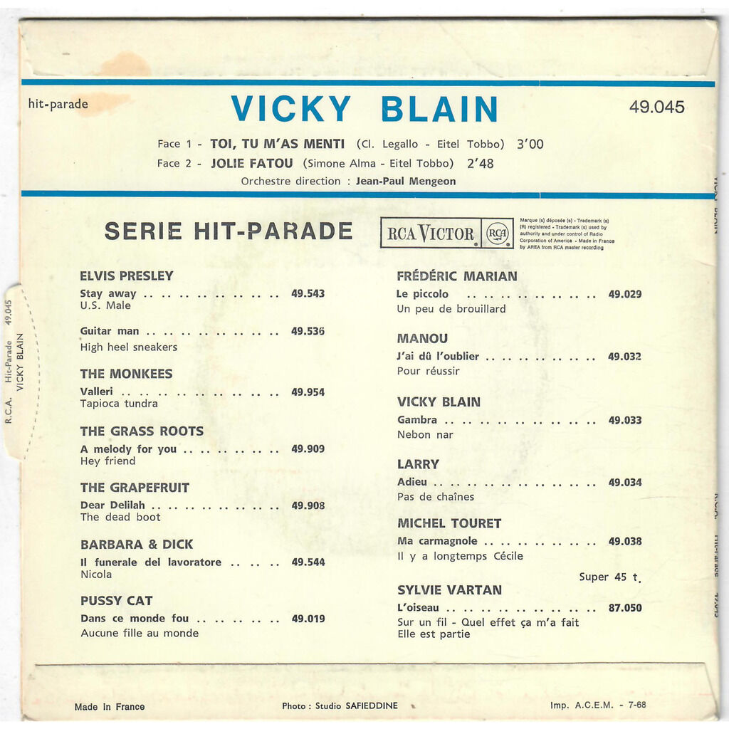  VICKY BLAIN  -  toi, tu m'as menti / jolie fatou 