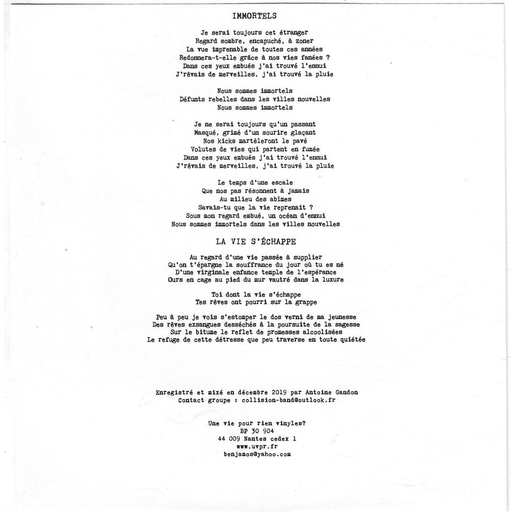  COLLISION  -  immortels / la vie s'échappe 