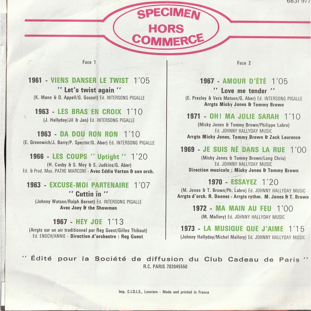  johnny hallyday  -  succes 1961 1973 promo 