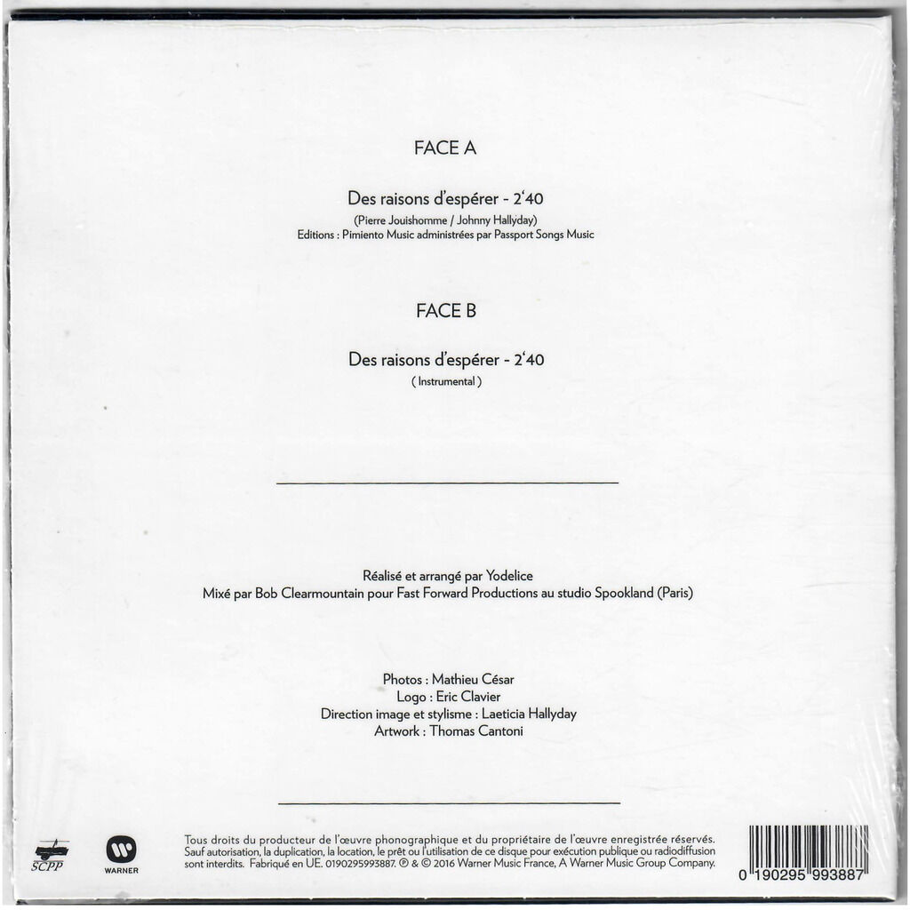  JOHNNY HALLYDAY  -  des raisons d'espérer / des raisons d'espérer (instrumental) 