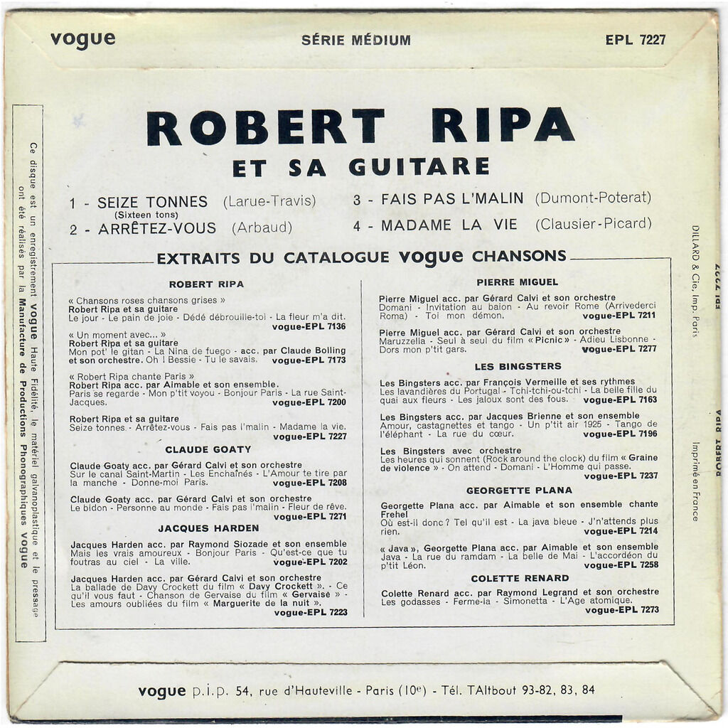  ROBERT RIPA ET SA GUITARE  -  seize tonnes (sixteen tons) 