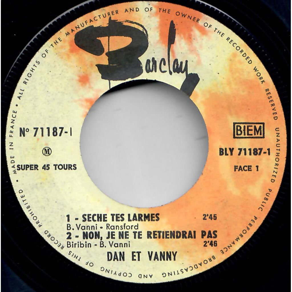 DAN ET VANNY  -  sèche tes larmes 