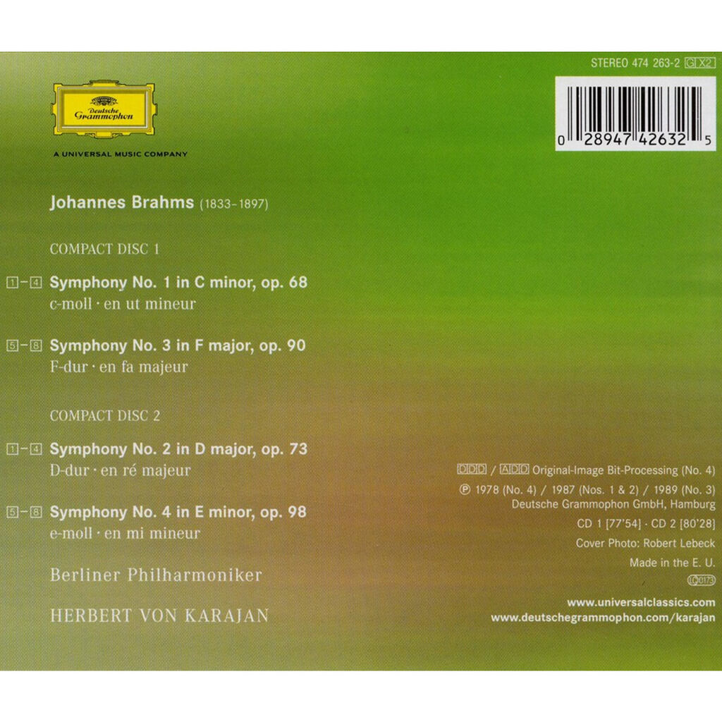 Brahms, Johannes 4 Symphonies / Berlin Philharmonic Orchestra, Herbert von Karajan