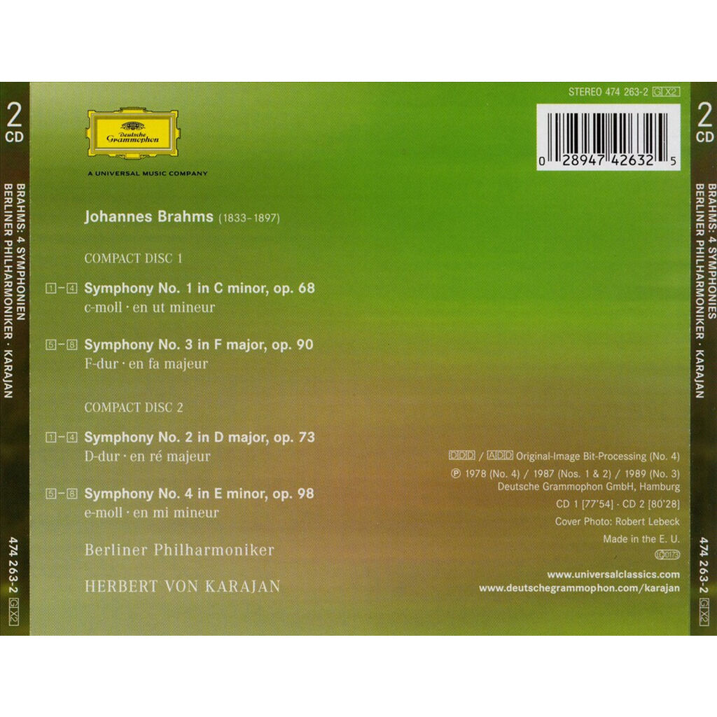 Brahms, Johannes 4 Symphonies / Berlin Philharmonic Orchestra, Herbert von Karajan