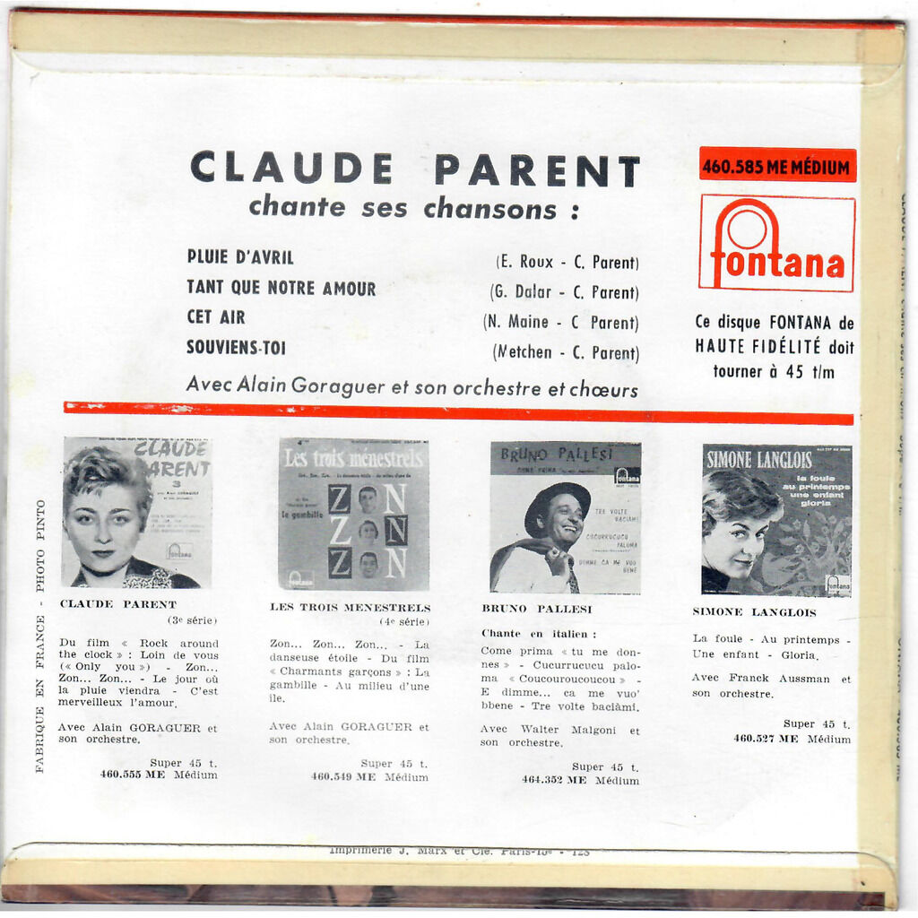  CLAUDE PARENT  -  chante ses chansons 