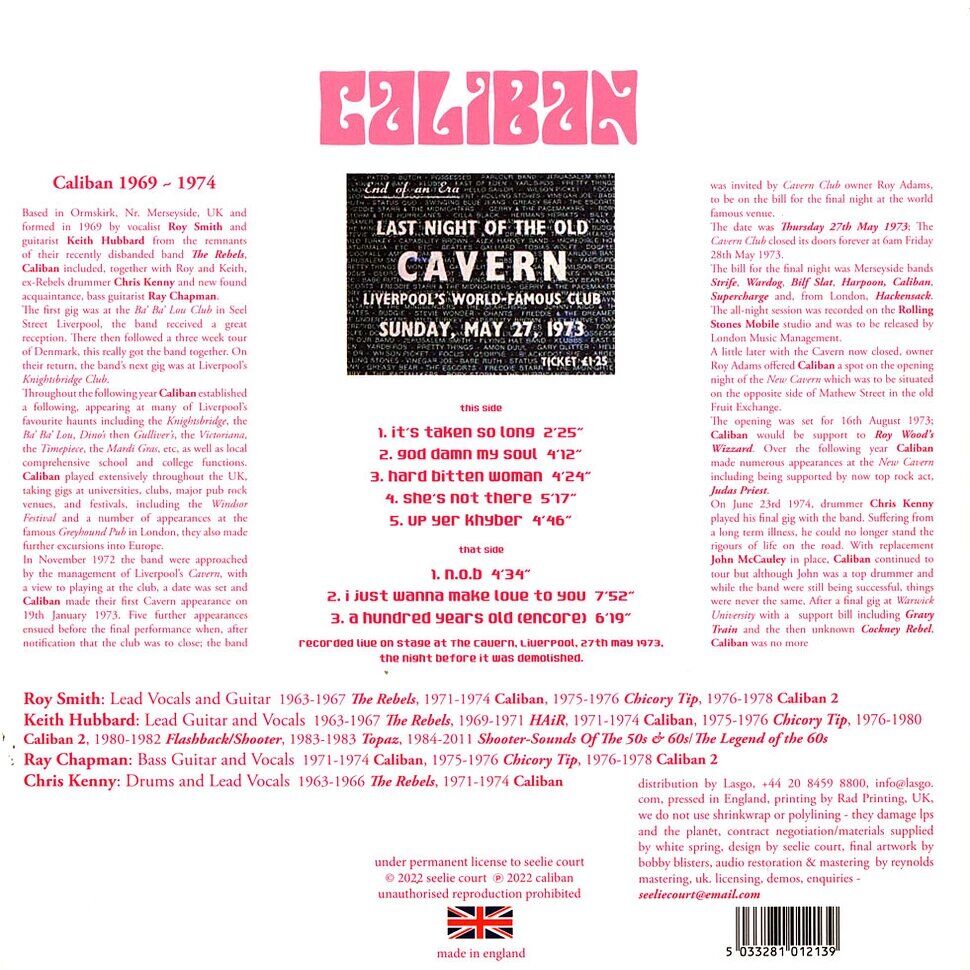  Caliban  -  live at the last night of the cavern 1973 