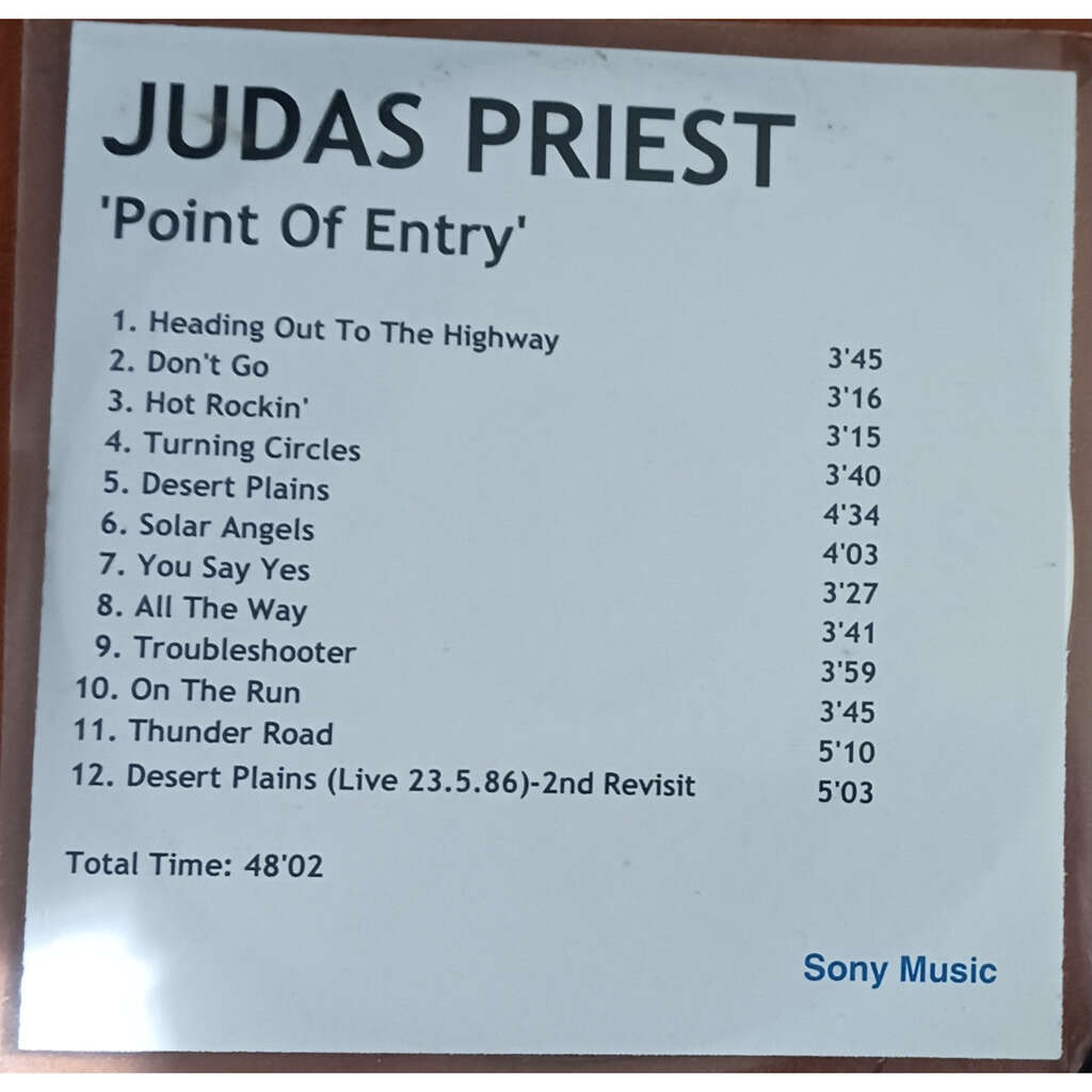 Cdr promo 12 titres – point of entry de Judas Priest, CDS chez mick95 -  Ref:126711087