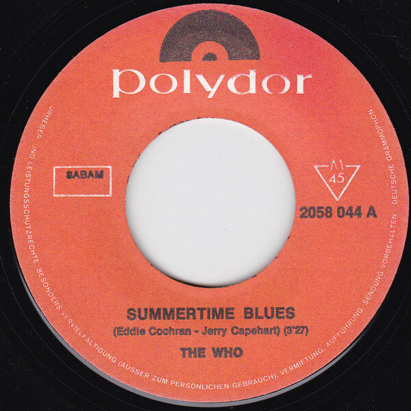 The Who Summertime Blues (Belgium 1970 original 2-trk 7single on Polydor lbl unique ps)