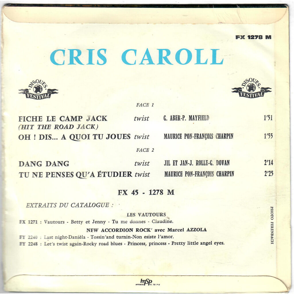  CRIS CAROLL  -  fiche le camp jack (hit the road jack) 