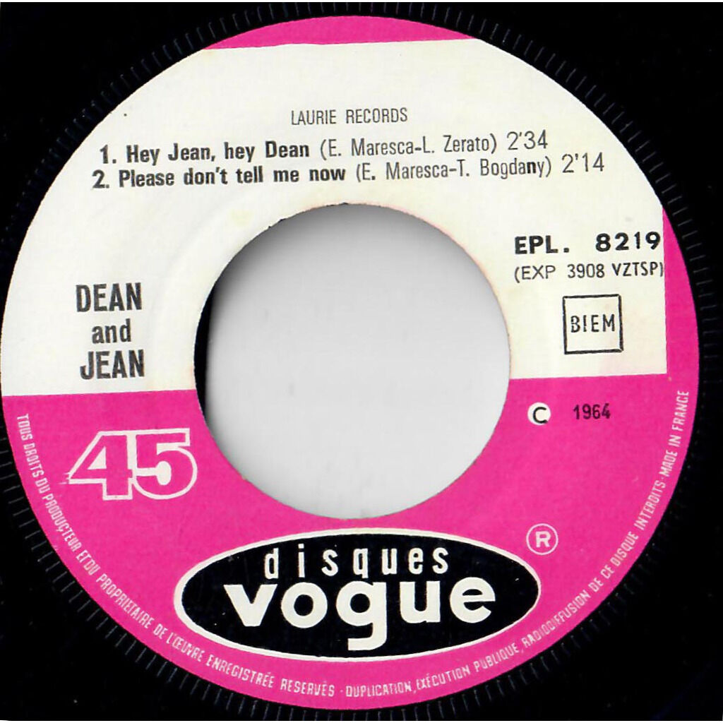  DEAN AND JEAN / THE HARPS  -  hey jean, hey dean 